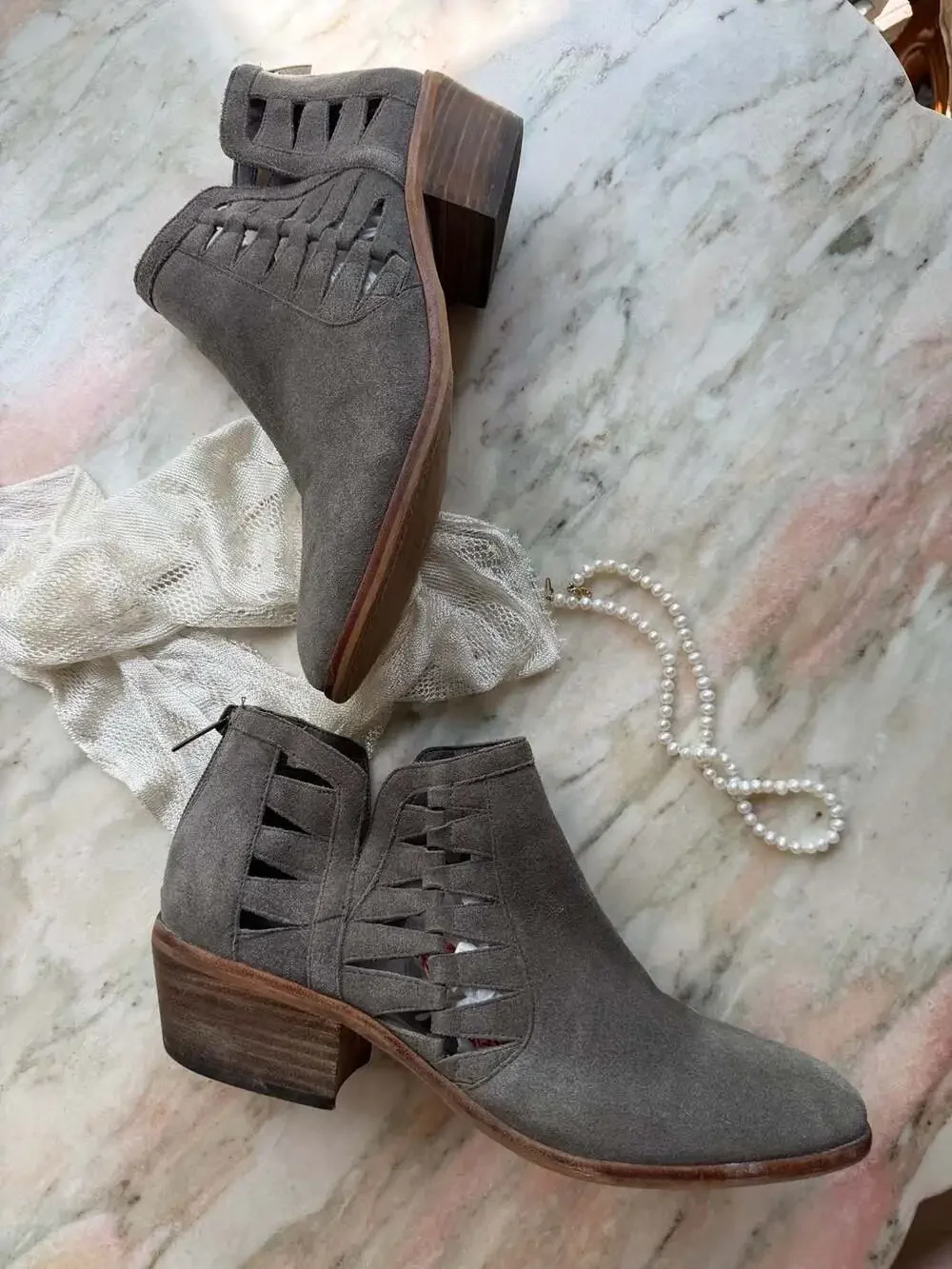 Vince Camuto Peera Graystone Suede Cutout Ankle Booties - Picture 3 of 7